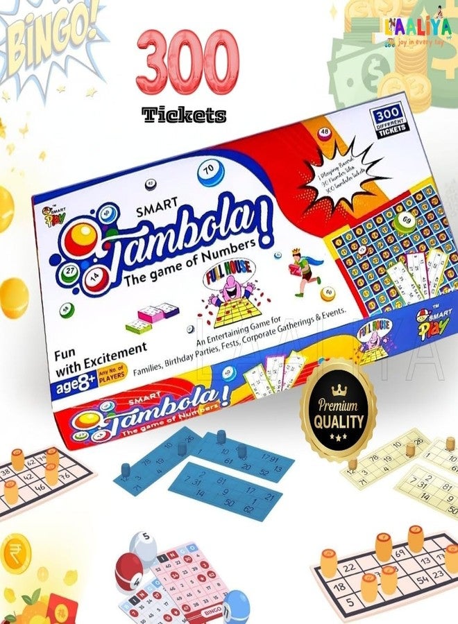 LAALIYA Smart Tambola Game Set | 300 Different Tickets, Number Calling Board & Marker Coins | Fun Indoor Board Game for Families, Birthday Parties, Corporate Events & Festivals | Age 8+ - Image 2
